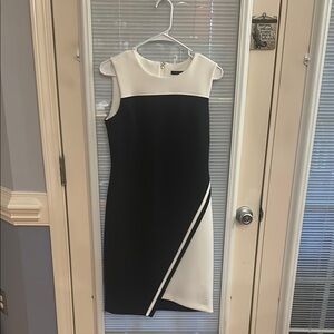 Tommy Hilfiger Black and White Mock Neck Sheath Dress